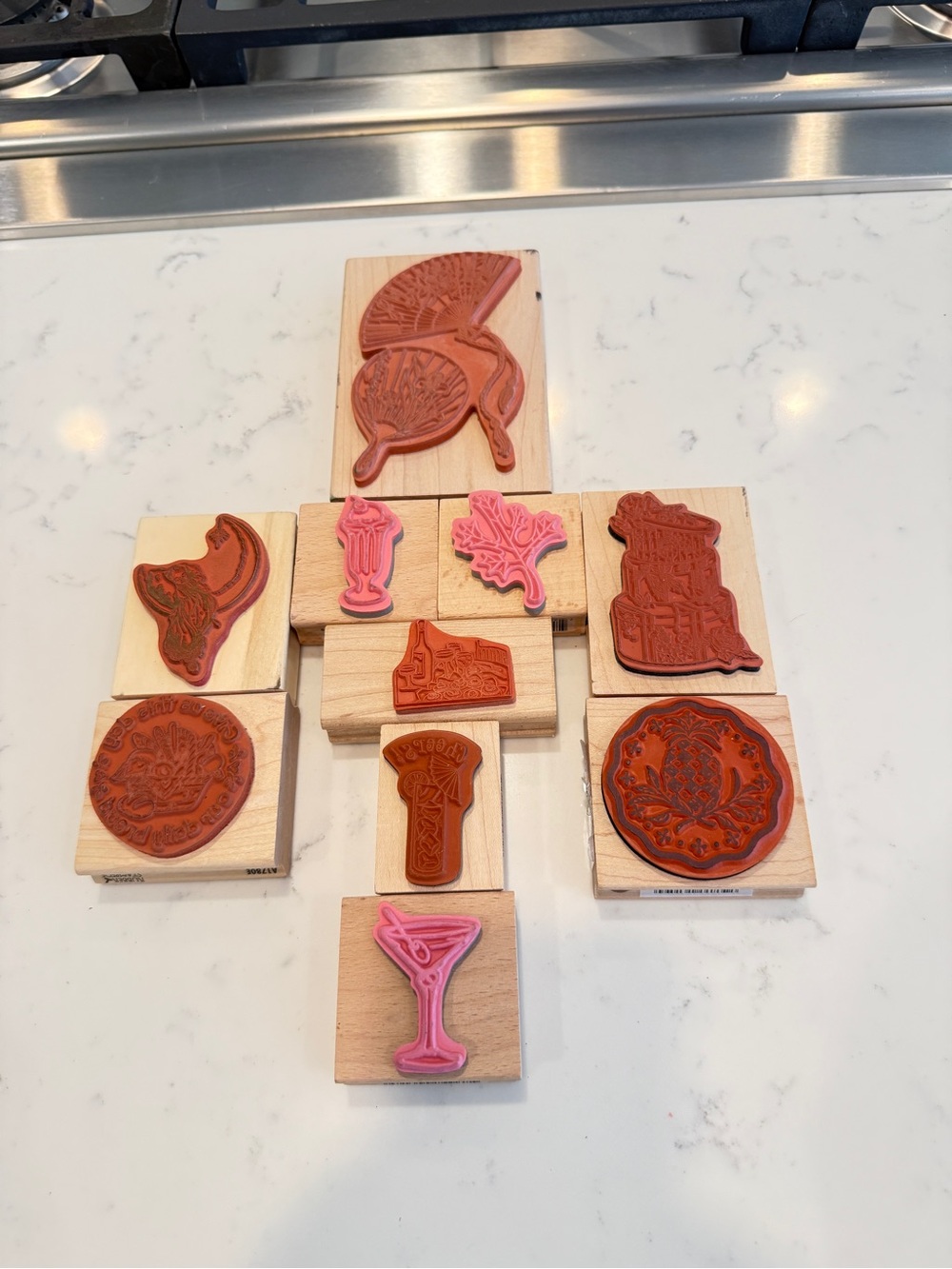 Vintage Wood Mounted Rubber Stamp Lot of 10 Food Drink Floral Craft Stamps - Picture 4 of 8